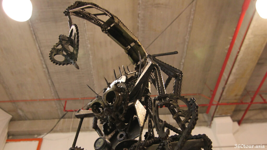 The Metal Sculpture depicting a Robot Scorpion build from scrape metals. 