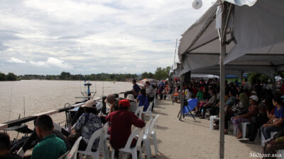 At the Habour, Canopies are set up for comfort of public viewing of the water sports.
