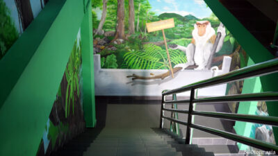 A view of murals along the stairways