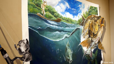Viewing the mural from the perspective of the fisherman