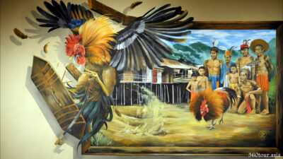 The Cock-fighting mural with the furious rooster burst out of the photo frame