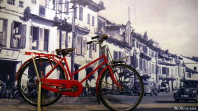 The Bicycle and the background of Main Bazaar Kuching in 1950s