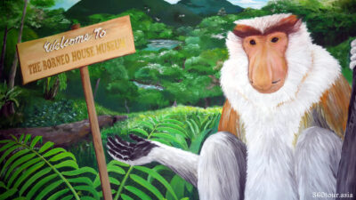The Welcome mural depicting a unique southeast asian Proboscis monkey