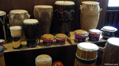 Traditional Drums display at the Rainforest Music House