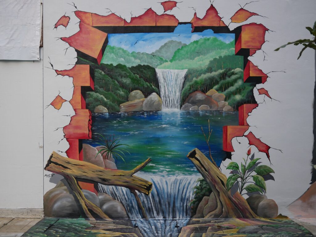 3D Mural of the waterfall , the lake and the river