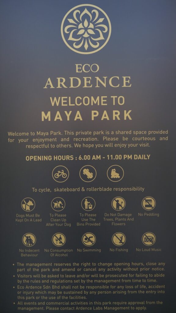 rules and regulations signage of Maya Park