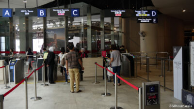 The entrance to the Gondola Lift is clearly divided into categories of tour groups, standard and glass floor gondola, express and priority lanes