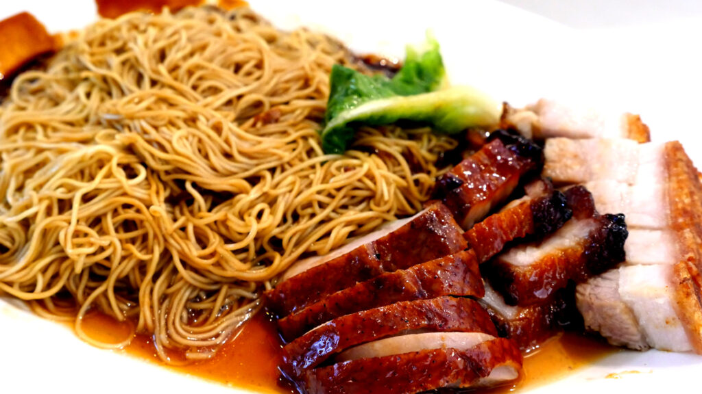 Noodles with triple course meat.
