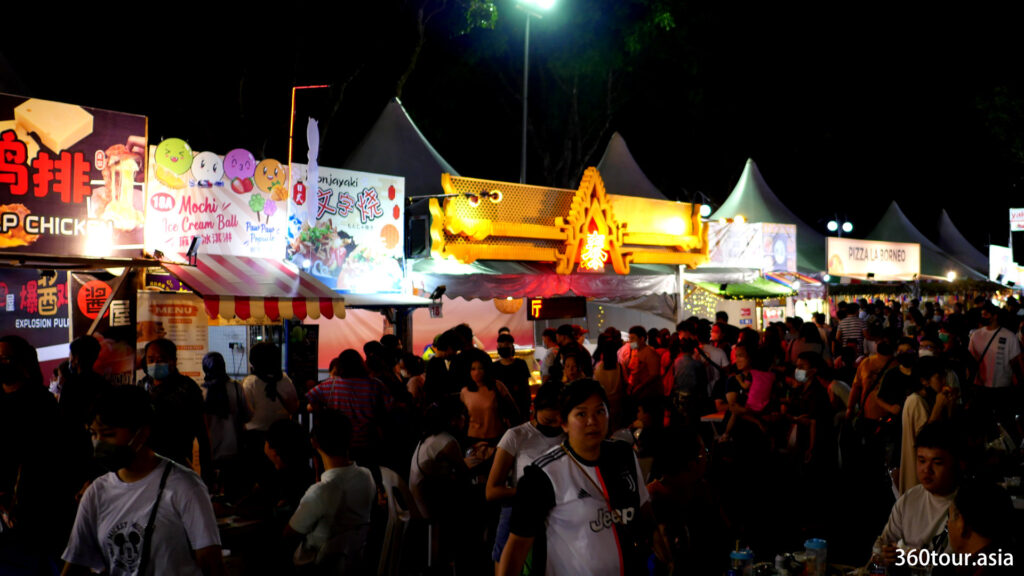 Rows and rows of nicely decorated food stalls.