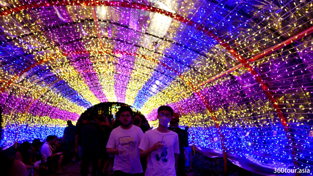 花园设有长长的 LED 星光隧道