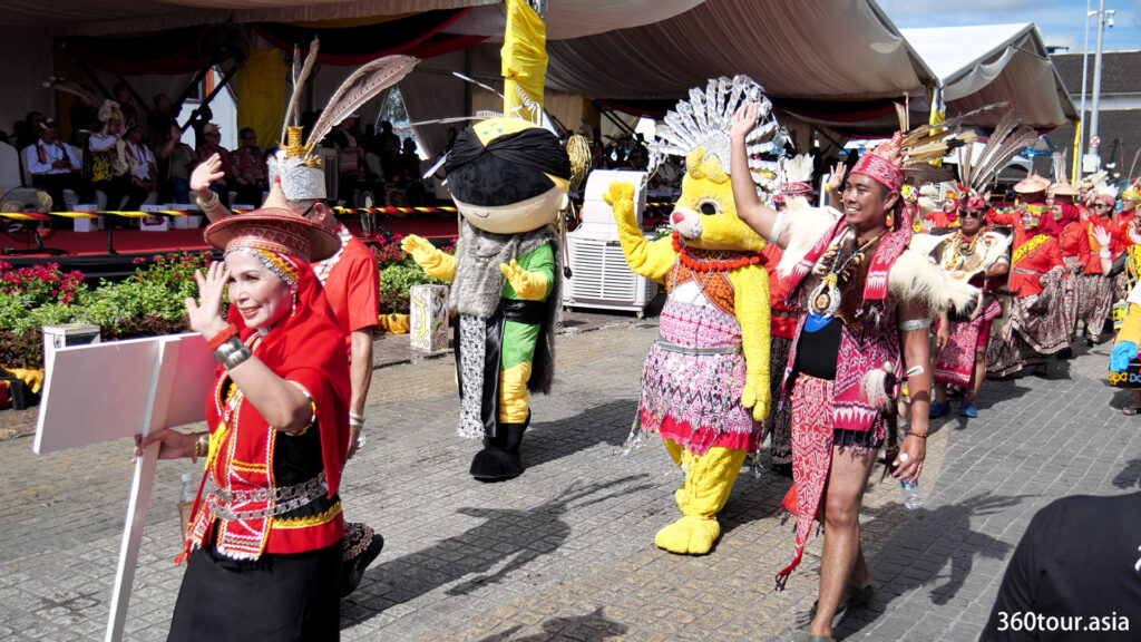 Kuching city cat mascot on traditional costume.