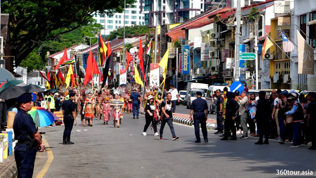 The Gawai Dayak parade on the Kuching city road.