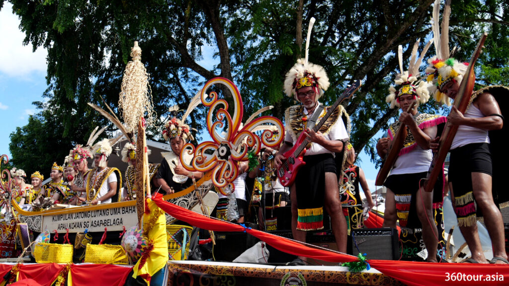 Traditional music performance on a decorated float.