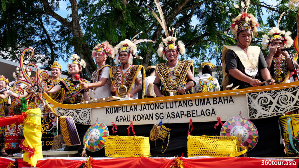 Traditional music performance on a decorated float.