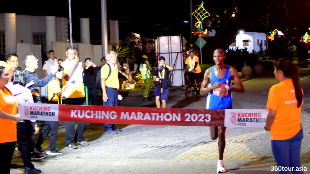 Edwin Kiptoo Yebei is the third full marathon runner passing the finishing line.