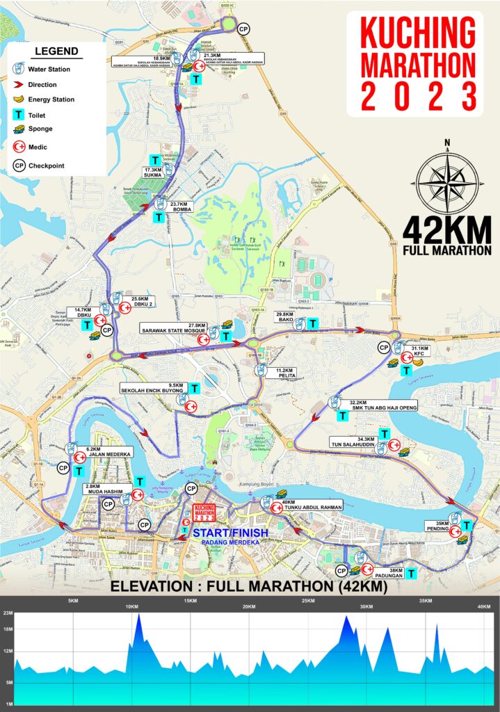 The official route of the 42Km Full Marathon.