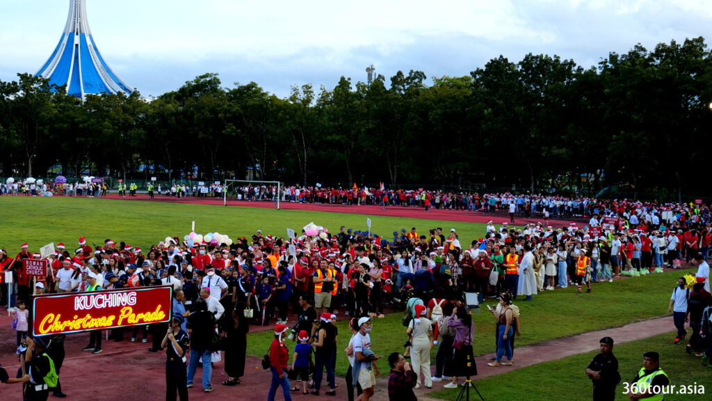 Final preparation for the event and the stadium runway is filled with participant for the parade.